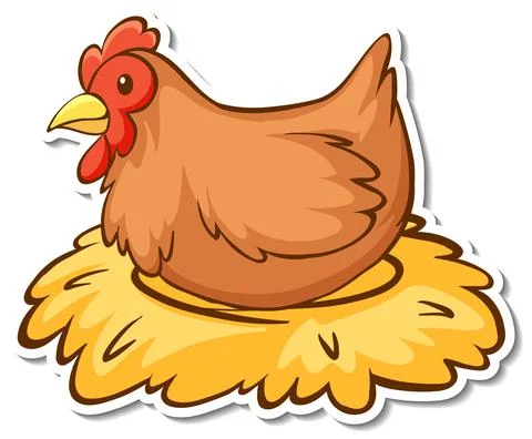Chicken sitting on hay sticker Stock Illustration