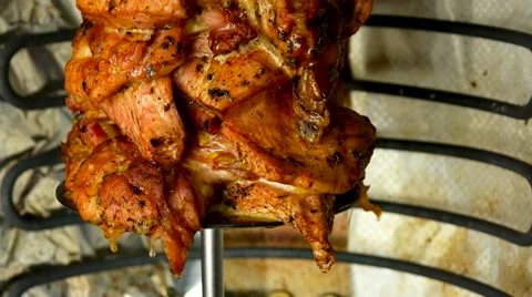 Chicken skewered grill for fast food, shawarma or kebab Stock Footage 59185490