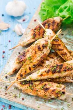 Chicken skewers Stock Photos