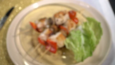 Chicken skewers on the table Видео 103880986