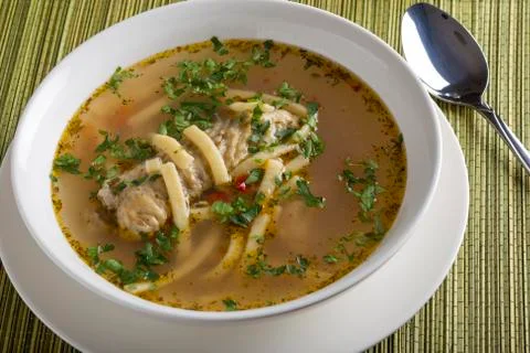 Chicken soup with noodles Foto stock