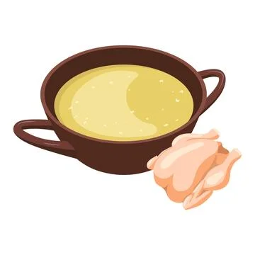 Chicken soup or broth. Vector illustration on a white background. Stock Illustration