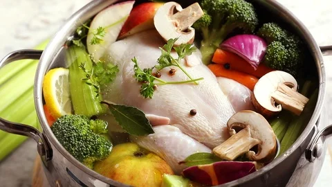 Chicken soup with vegetables Stock Footage 93741618