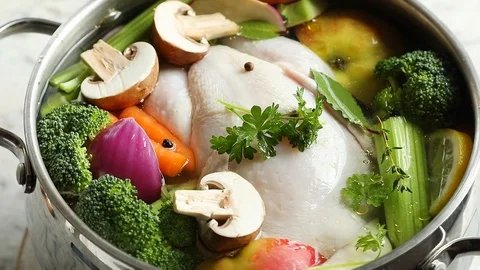 Chicken soup with vegetables Stock Footage 93741702