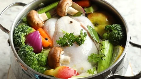 Chicken soup with vegetables Stock Footage 93741710
