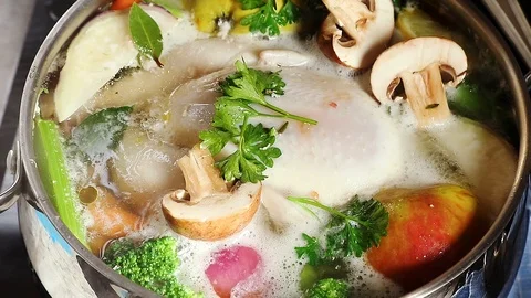 Chicken soup with vegetables Stock Footage 93741725