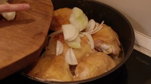 Chicken with spice on frying pan Video stock 155996320