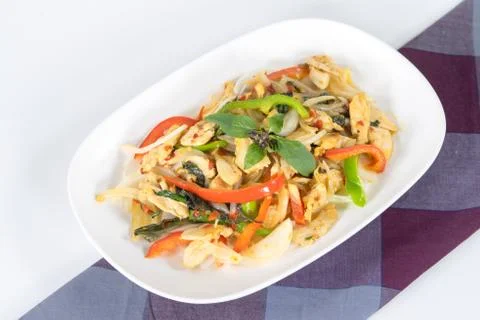 Chicken with spicy basil leaf Stock Photos