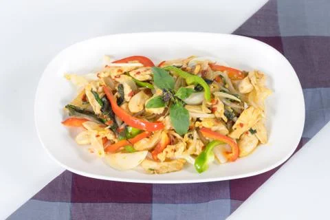 Chicken with spicy basil leaf Stock-Fotos