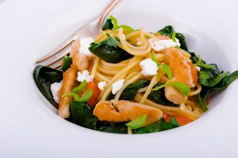 Chicken spinach pasta Stock Photos