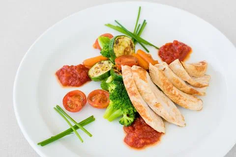 Chicken steak with vegetable Stock Photos