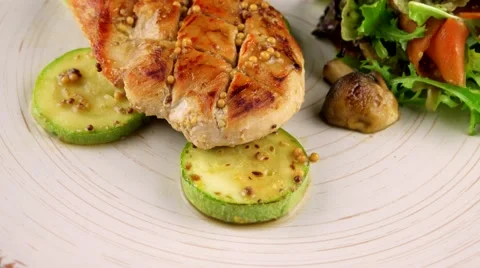 Chicken steak with vegetables Stock Footage 66481423