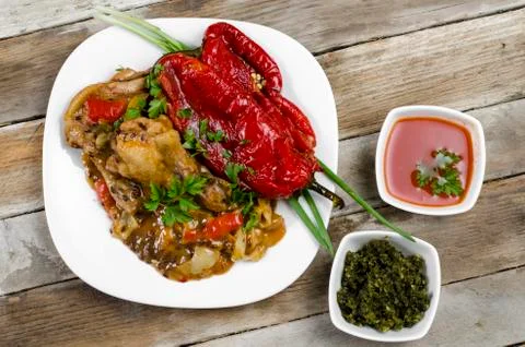 Chicken stew with roasted red peppers Foto stock