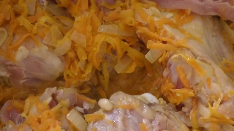 Chicken stewed in vegetables in a pan Stock Footage 170172576