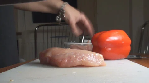 Chicken Stroganoff Slicing And Preparing The Chicken Stock-Footage 34221252