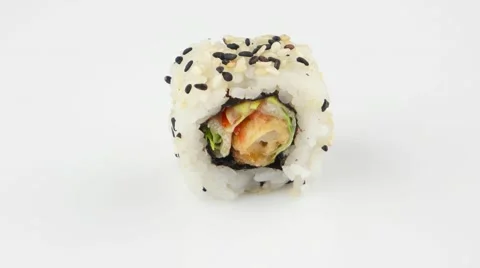 Chicken sushi roll on white background rotating (loop) Stock-Footage 55639790
