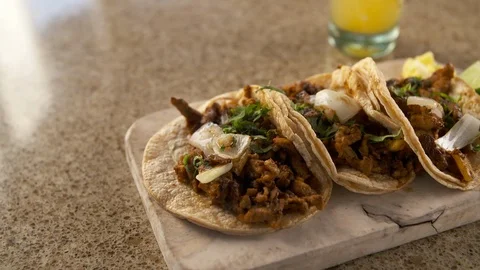 Chicken tacos pan right Stock Footage 112576100