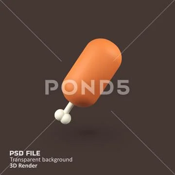 Chicken thigh isolated 3d render icon illustration PSD Template