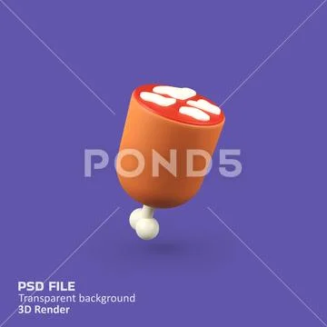 Chicken thigh isolated 3d render icon illustration PSD Template