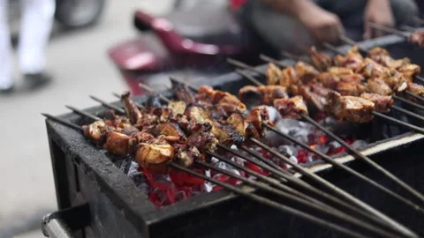 Chicken Tikka on Grill Stock Footage 131702472
