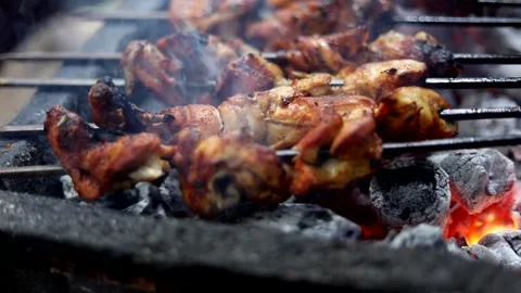Chicken Tikka on Grill Stock Footage 131702473