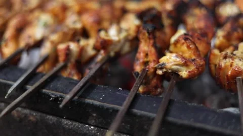 Chicken Tikka on Grill Stock Footage 131702477