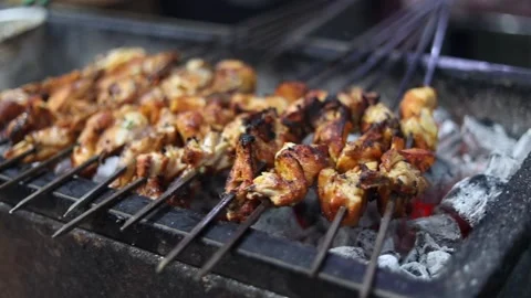Chicken Tikka on Grill Stock Footage 131702479