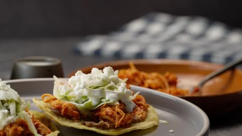 Chicken Tinga Toasts, dolly back Stock Footage 281392857