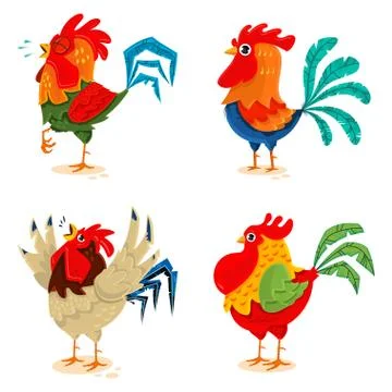 Chicken vector cartoon set. Stock Illustration