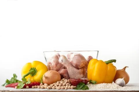 Chicken with vegetable mix on the white  background Foto stock