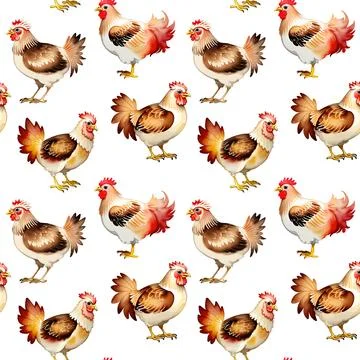 Chicken watercolor in seamless pattern. イラスト素材