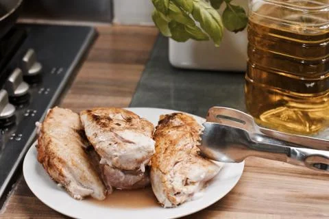 Chicken on the white plate Stock Photos