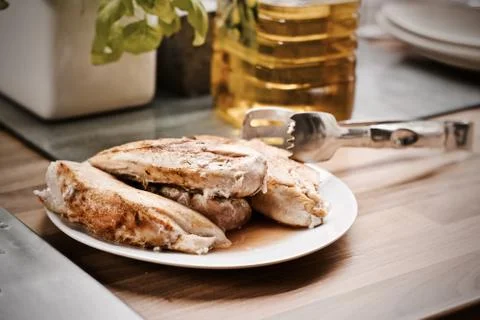 Chicken on the white plate Stock Photos