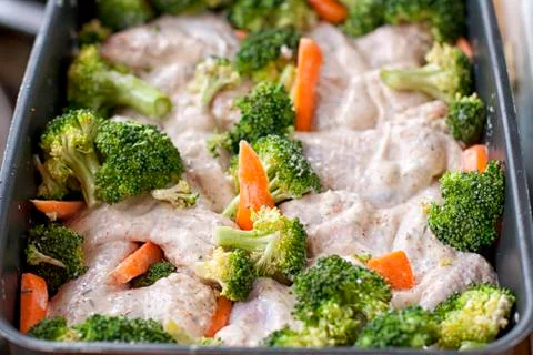 Chicken wings with broccoli Stock Photos