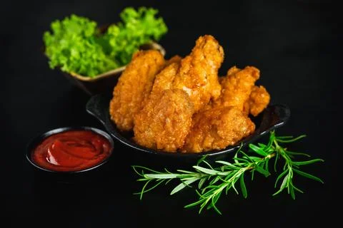Chicken wings fried until half cooked, semi-finished product.Semi-finished Stock Photos