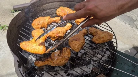 Chicken Wings Roasted On The Grill Stock Footage 157821336