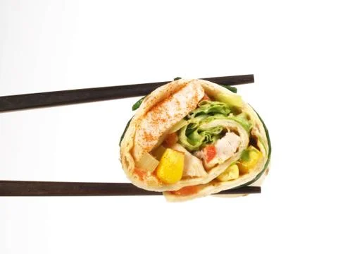 Chicken Wrap with Chopsticks Stock Photos