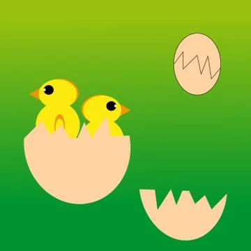 Chickens and eggs on green background. Stock Illustration