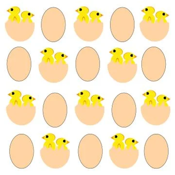 Chickens and eggs on white background. Stock Illustration