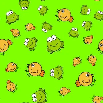 Chickens and frogs seamless pattern in cartoon style Illustrazione stock