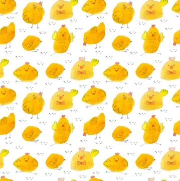 Chickens with grains on a white background, seamless illustration. Stock Illustration