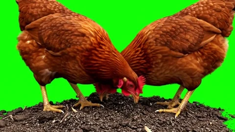 Chickens Pecking Ground on Green Screen Background 4K Stock Footage 313703010
