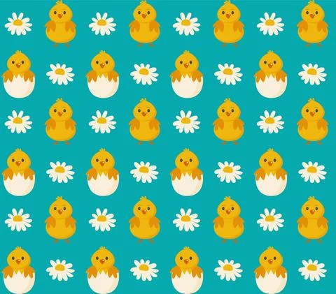Chickens seamless pattern. Festive vector background for Easter. Illustrazione stock