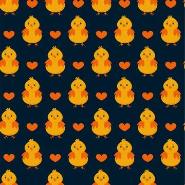 Chickens seamless pattern. Festive vector background for Easter. Stock Illustration