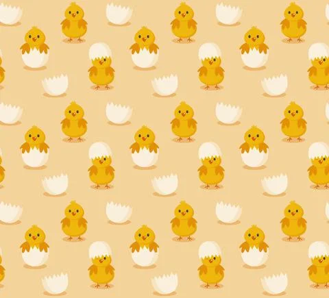 Chickens seamless pattern. Festive vector background for Easter. Illustrazione stock