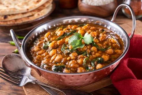 Chickpea Curry with Spinach Stock Photos