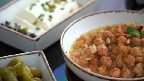 Chickpea Dish with Mint and Cheese Stock Footage 319950148