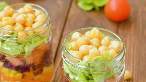Chickpea salad with fresh vegetable Stock Footage 73572639