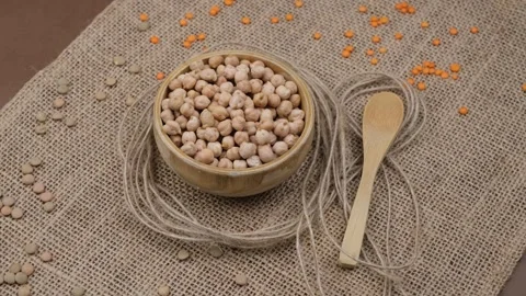Chickpeas bowl spoon Stock Footage 260479356