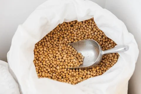 Chickpeas in bulk bag at zero waste store 库存照片